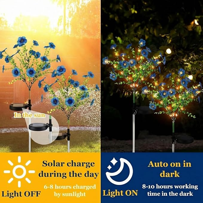 Glooglitter 2 Pack Solar Stake Lights Outdoor Decor Waterproof Mums Artificial Flowers Solar Lights for Outdoor Garden Yard Pathway Decor (Blue,Violet)
