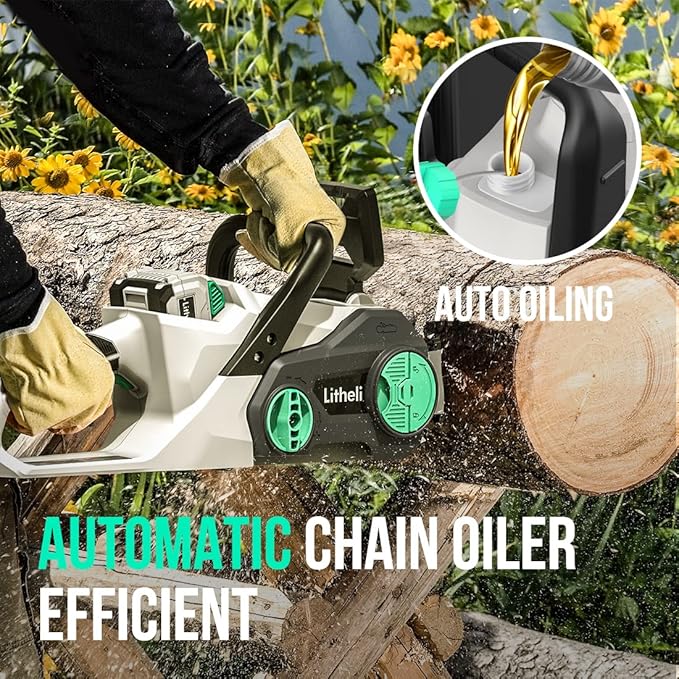 Litheli Cordless Battery Chain Saw 12", 40V 2.0Ah Battery Powered Chainsaw, Electric Chainsaws for Trees, Pruning, Branch Cutting, Yard, Garden Battery and Charger Included