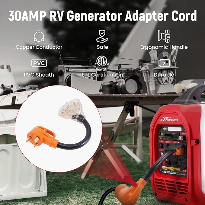 maXpeedingrods Portable 4000 Watt Inverter Generator with RV Power Adapter Cord 15Amp to 30Amp, NEMA 5-15P to TT-30R
