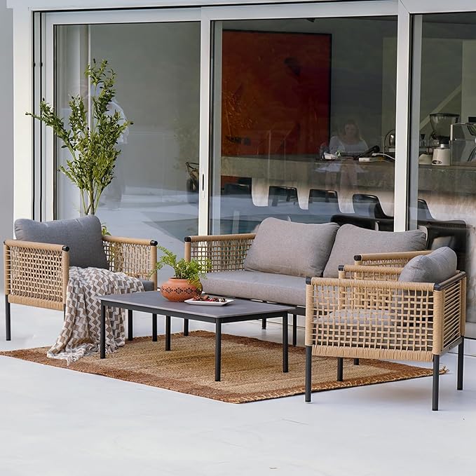 Grand patio Outdoor 4-Piece Conversation Set Rust Free Patio Furniture Set Open-Weave Wicker Olefin Modern Sofa Seating for Garden, Backyard, Balcony, Gray