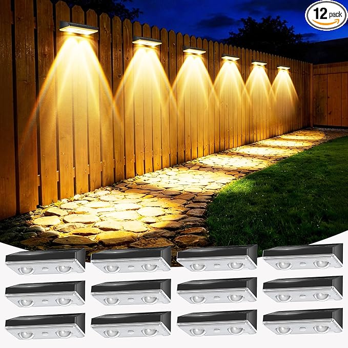 Solar Fence Lights Outdoor, 12 Pack Ultra-Bright 85LM Fence Lights Solar Powered, 9 RGB Color Modes, IP65 Waterproof, 12H Dusk to Dawn Glow for Pool/Deck/Patio/Wall/Backyard - Black