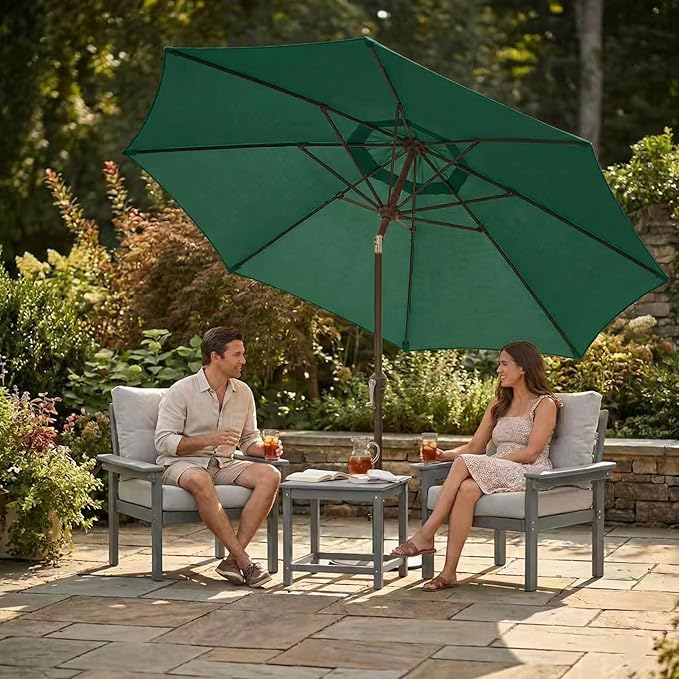 Kingdura 9FT Outdoor Patio Umbrella, Market Table Umbrella with Push Button Tilt and Crank, 8 Sturdy Fiberglass Ribs, UV Protection for Pool, Lawn, Deck, Backyard, Garden (Dark green)