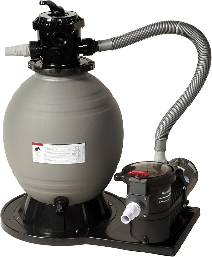 Blue Wave Riviera 24-ft Round 54-in Deep Hard Sided Above Ground Pool with Resin Top Seats, Steel Verticals, Dual-Speed Sand Filter System, Ladder, Liner, Skimmer & Maintenance Kit – 13,500 Gal Cap
