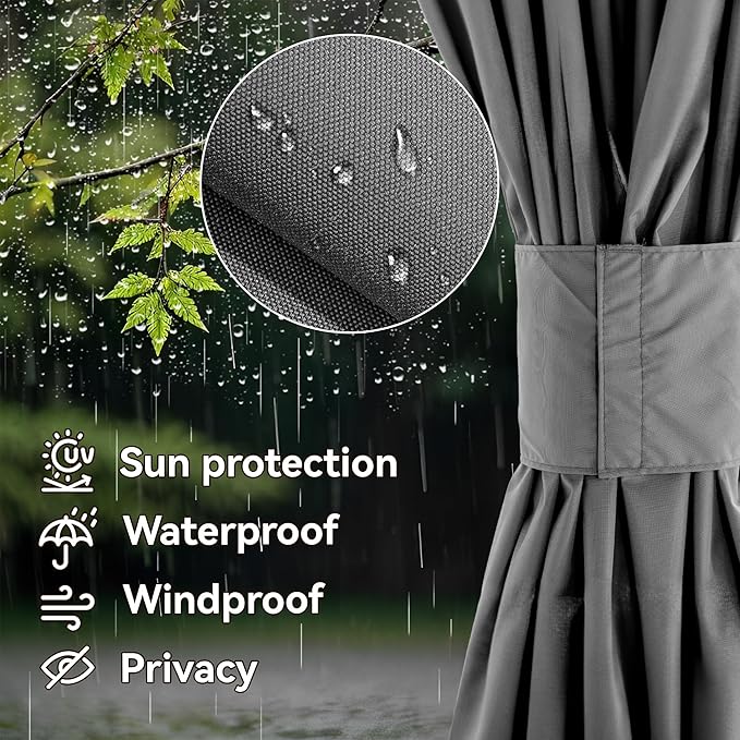Covered Outdoor Gazebo Curtain Replacement Universal 4-Panel Sidewalls 10' x 12', Outdoor Gazebo Privacy Curtains with Zipper, Replacement for Patio Canopy, Garden, Backyard, Grey (Curtain Only)