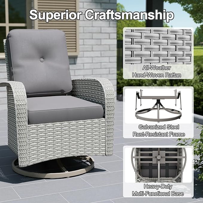 10-Piece Outdoor Patio Furniture Set, Modular Sectional Sofa Set with Swivel Rocker Chairs & Fire Pit, Wicker Outdoor Couch Conversation Sets w/Coffee Table and Cushions, Gray