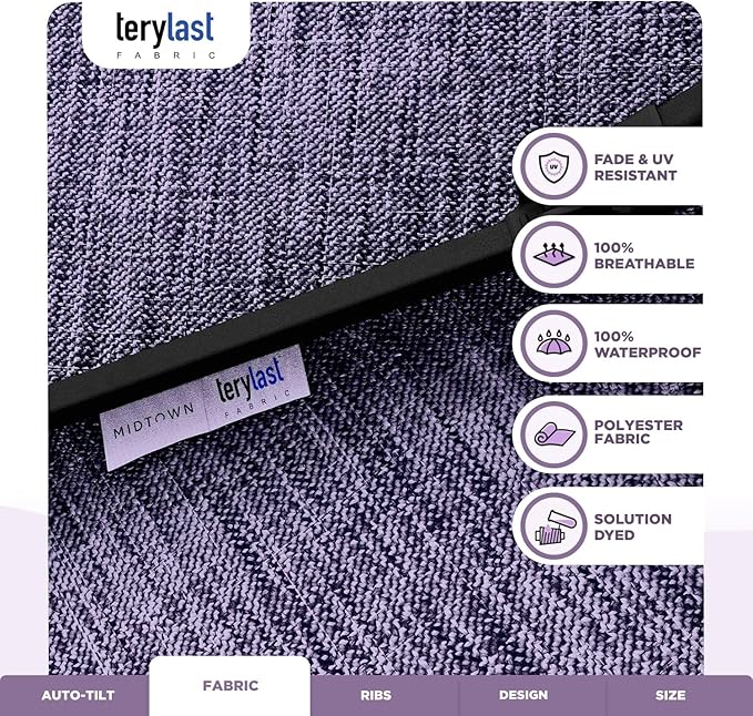 Midtown Umbrellas 10-Year-No-Fade - 8 Feet outdoor umbrella Terylast Purple Texture Polyester Fabric - Auto-Tilt Aluminum Frame Patio Umbrella For Deck, Garden, Pool - Black Pole