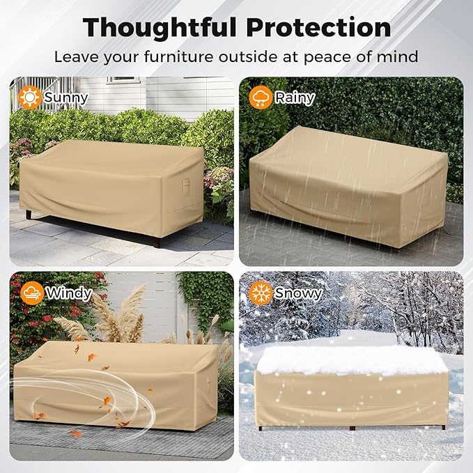 Tangkula 3-Seater Patio Sofa Cover, Waterproof Protective Cover for Outdoor Furniture w/Padded Handle, Click-Close Straps & Air Vent, Heavy Duty Deep Couch Cover w/PU Coating, 77" W x 43" H x 30" H