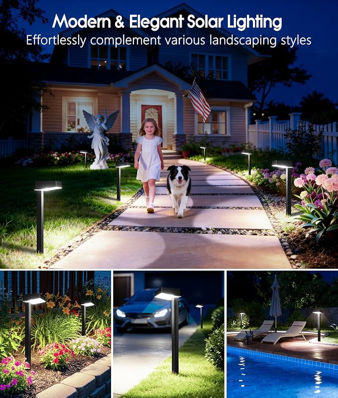 ELECLINK Solar Pathway Lights Outdoor, 8 Pack Garden Lights Solar Powered Path Lights with Larger LED Lens, 2 Light Modes Waterproof Outdoor Solar Light for Yard Driveway Walkway Landscape, Cool White