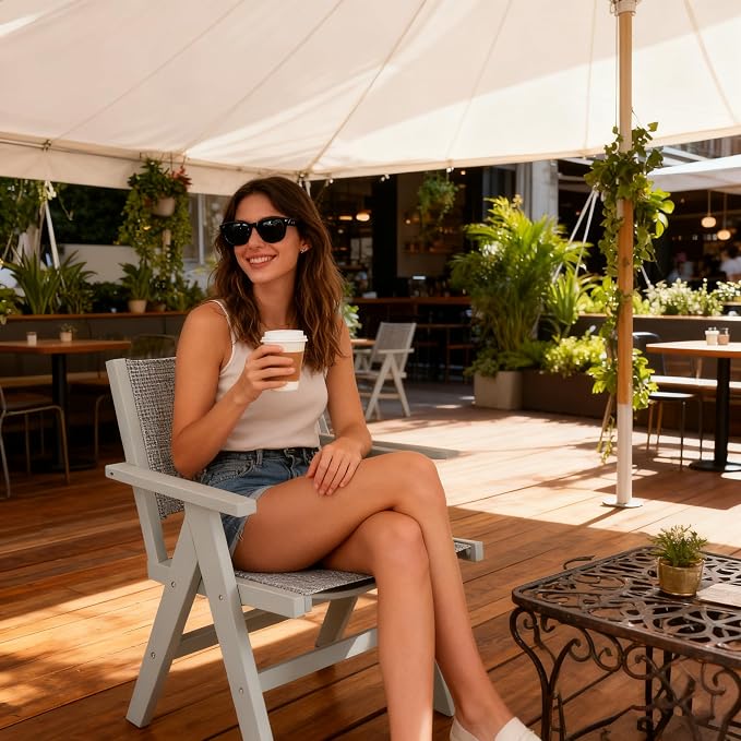 Patio Outdoor Chair, Dining Chair, Durable HIPS Material, Ergonomic Design, Mesh Chair for Patio, Gardens, Pool, Camping ect.(Light Gray)