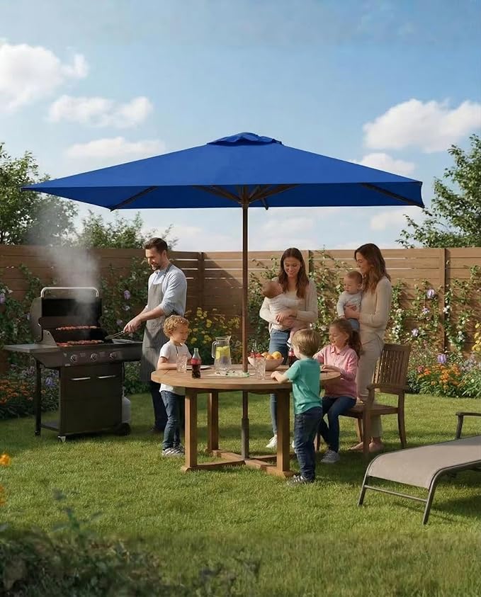 6.5x10FT Patio Umbrella, Outdoor Umbrella with Push Button Tilt and Crank, 8 Sturdy Ribs, UV Protection & Waterproof Market Umbrella for Pool, Backyard, Beach,Deck (Royal Blue)