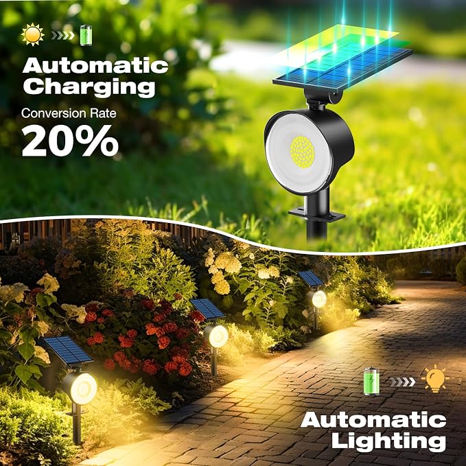 nipify Solar Spot Lights Outdoor Waterproof, Landscape Spotlights | Warm White, 2 Pack/53 LED/3 Modes, Adjustable Solar Panels, Auto On/Off, Uplights Lighting for Outside Tree Yard Flag Garden