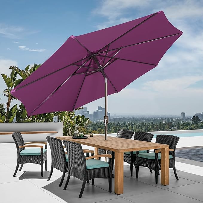 Blissun 9' Outdoor Patio Umbrella, Outdoor Table Umbrella, Yard Umbrella, Market Umbrella with 8 Sturdy Ribs, Push Button Tilt and Crank