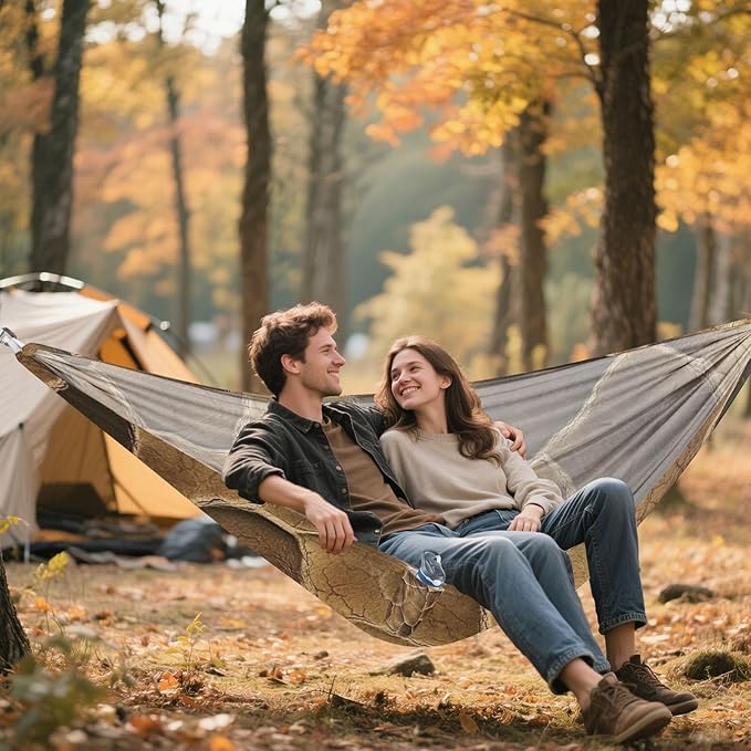 Animal Buffalo Skin Leather Texture Khaki 330lb Capacity Outdoor Hammocks with Tree Straps Backyard Hammock for Indoor Outdoor Patio hamaca de Algodon para Jardin