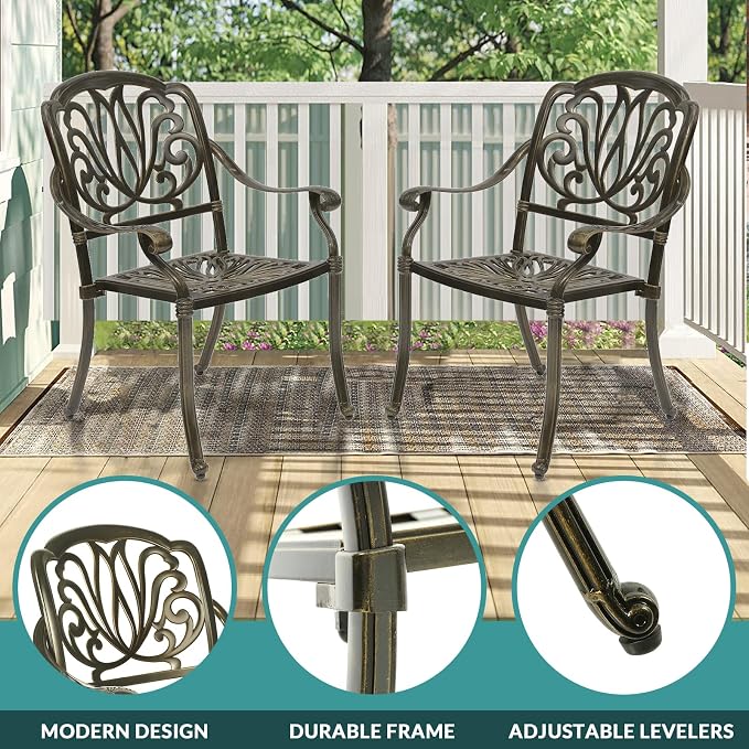 MEETWARM 9-Piece Outdoor Patio Dining Set for 8, All Weather Cast Aluminum Patio Funiture Set- 94.5” Rectangular Table with 2" Umbrella Hole and 8 Chairs, Patio Table and Chairs Set, Dark Bronze
