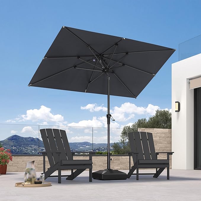 PURPLE LEAF 8' x 5' Rectangular Patio Umbrella Outdoor Table Umbrella Aluminum Frame Market Umbrella Sun Umbrella with 8 Sturdy Ribs & Tilt for Garden Deck Lawn & Pool Light Gray