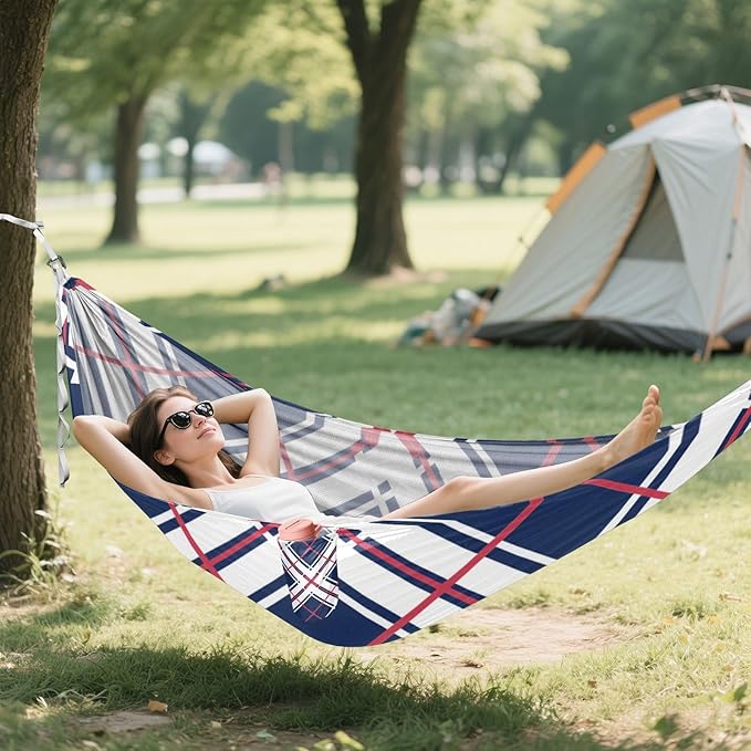 Red Blue Ckecered Plaid 330lb Capacity Hammocks with Tree Straps Fabric Hammock for Patio Backyard Lounge Base hamaca inflable para Piscina