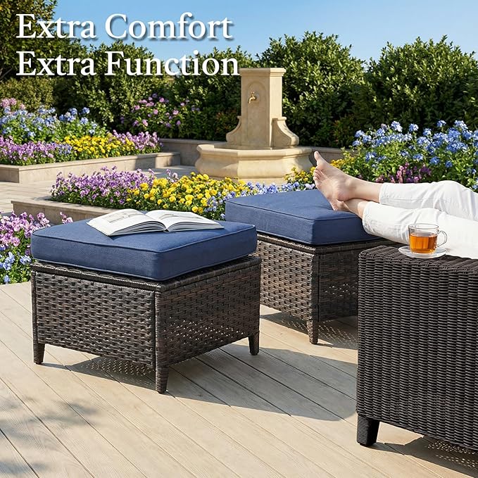 6 Piece Patio Furniture Set with Ottoman - All Weather Patio Conversation Set with 4 Inch Thick Cushions and Deep Seating Swivel Glider Chairs & Outdoor Couch for Porch Deck Yard Pool