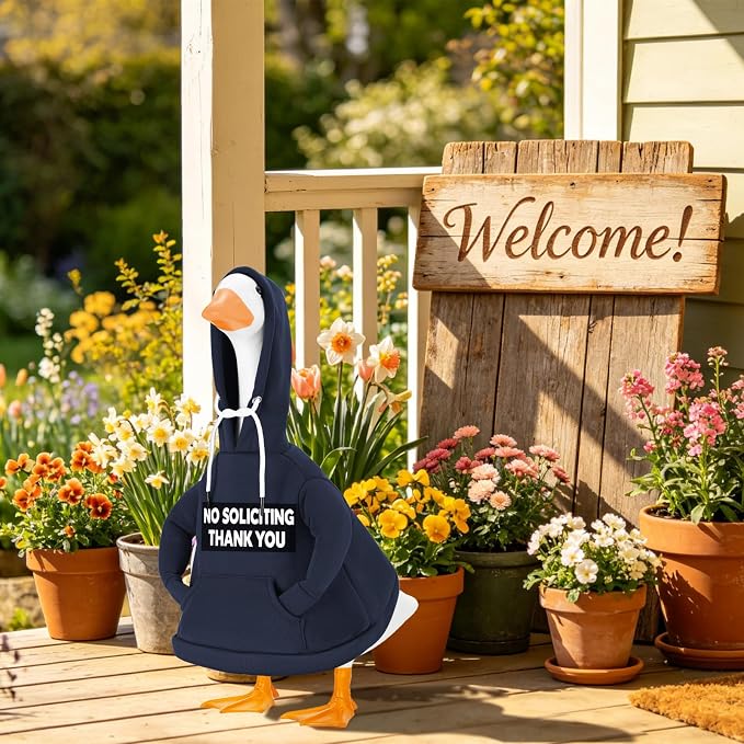 Porch Goose Hoodie Outfits for 23 Inch Porch Goose & Duck Statues-No Soliciting Goose for Front Porch Yard Classic Hoodie Goose Clothes for Concrete Geese
