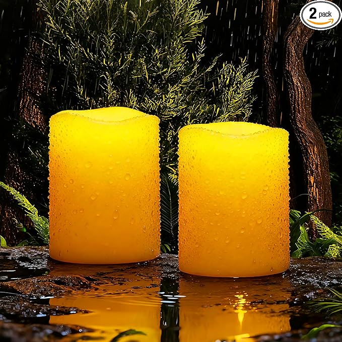Homemory Solar Candles Outdoor Waterproof, Rechargeable Candles, Solar Powered Flameless Candles for Outdoor, Lanterns, Sensor Only, Dusk to Dawn, 3"x4", Set of 2