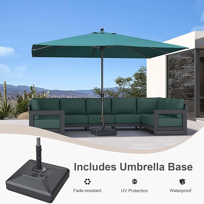 PURPLE LEAF 11.5' x 8' Rectangle Patio Market Umbrella with Base Outdoor Table Umbrellas Aluminum Frame Sun Shade with 8 Sturdy Ribs for Garden Deck Lawn Pool Green