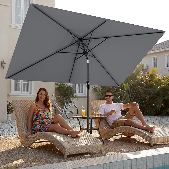 HOMSHADE 6.6 x 10 ft Rectangular Patio Umbrella Rectangle Umbrella Outdoor Patio, Large Outdoor Umbrellas for Patio Table with Tilting and Sun UV Protection for Pool, Deck, Market, Backyard