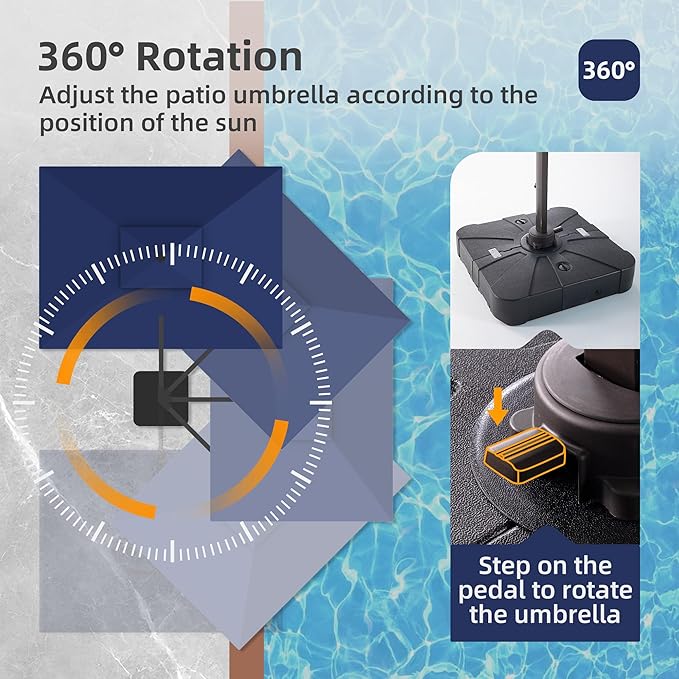 9x12 FT Patio Umbrella with Weighted Base and LED Lights Cantilever Outdoor Large Heavy Duty Rectangle Aluminum Offset Umbrellas Double Top 360 Rotation for Pool Deck Garden, Navy
