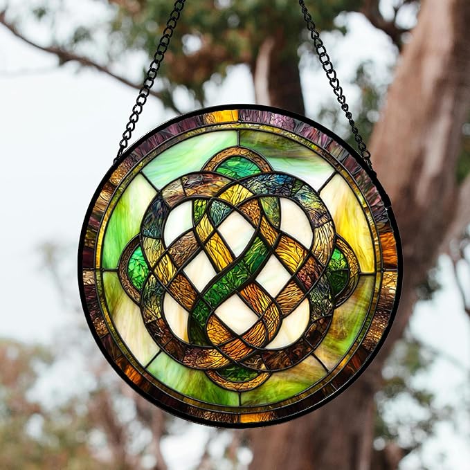 DASTOLL Stained Glass Window Hanging, Tiffany Abstract Totem Sun Catchers Colorful Glass Panel Bless Suncatcher Decor for Birthday for Women, Men, Wife, Aunt, and Mom14.9x14.9 in