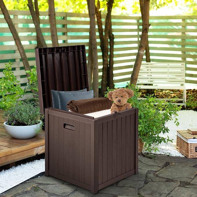 51 Gallon Outdoor Large Deck Storage Box, Resin Wicker Patio Storage Container for Patio Cushions, Gardening Tools and Toys (Brown)