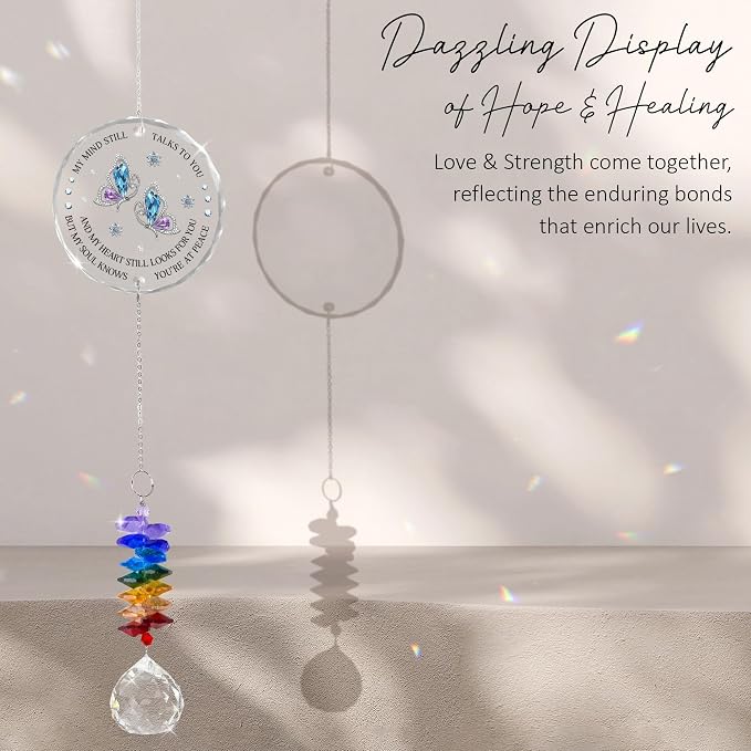 Glass Suncatcher Ornament - Memorial Gift for Loss of Loved One - My Mind Still Talks to You - Bereavement Keepsake - Crystal Rainbow Maker - Mother's Day for Mom Dad