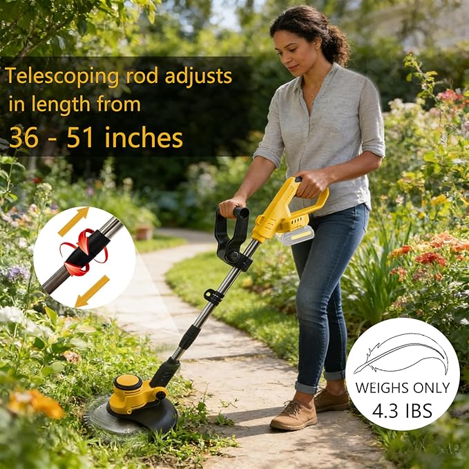 Cordless Weed Wacker for Dewalt 20V MAX Battery(No Batteries), 12 in Electric Weed Eater, 4 in 1 Cordless String Trimme/Edger/Brush Cutter, for Lawn & Garden & Brush Trimming(Tool only)