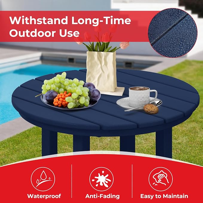Costaelm Outdoor Bar Table, 37" Counter Height Round Patio Cocktail Bar Table, Patio Bar Table 3-Pieces Set Bistro Dining Table Pub Table forDeck, Backyard, Garden, Navy Blue
