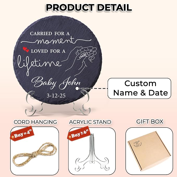 Personalized Miscarriage Garden Stone, Infant Loss Memorial Gift for Mother, Angel Baby Memorial Slate Plaque, Grieving Sympathy Gifts for Loss of Baby Remembrance Carried for a Moment