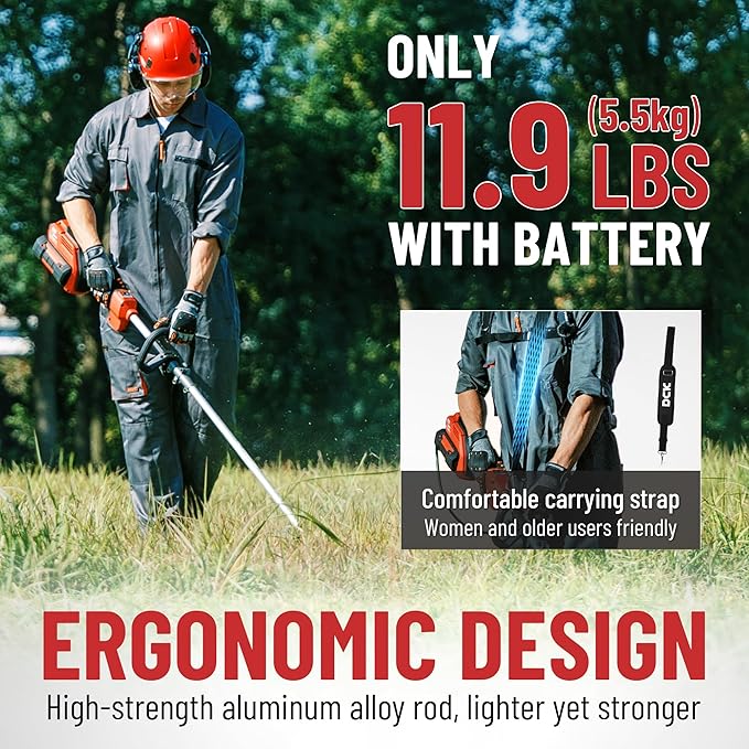 DCK 58V 17" String Trimmer Cordless, AI Adaptive Speed, Brushless Weed Eater & Edger with Dual-line Auto Feed, 6000RPM, 4.0Ah Battery, Dual Safety Switch, Electric Weed Wacker with Shoulder Strap