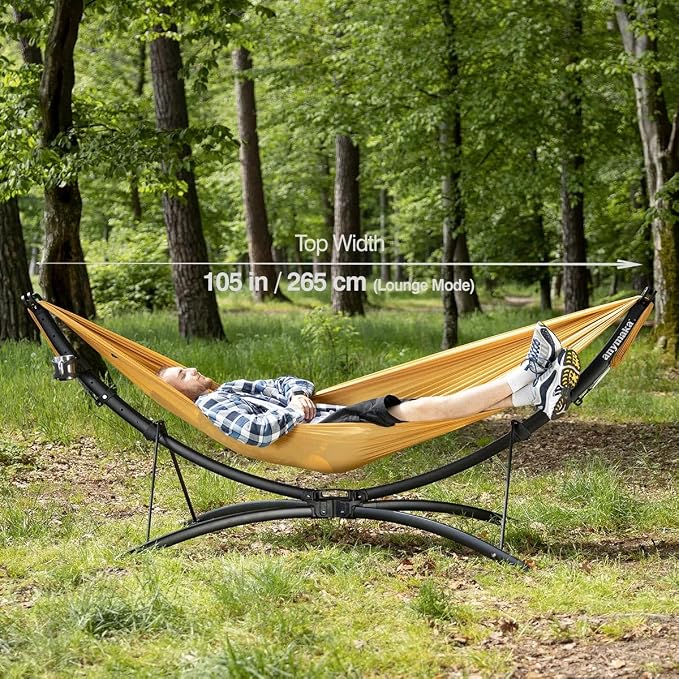 anymaka Set Up in 3 Seconds Adjustable Portable Aluminum Alloy Hammock Stand for Outside with Chair Mode & Lounge Mode up to 105'' (Hammock Set Ocean Blue-2)