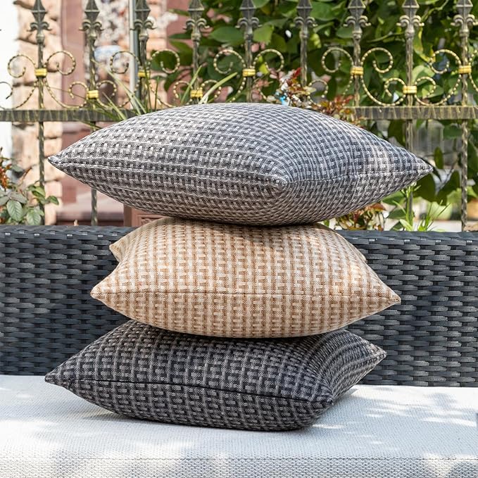 Kevin Textile Outdoor Waterproof Throw Pillow Covers Pack of 2 Boho Farmhouse Decorative Euro Sham Cushion Covers for Garden Patio Tent Balcony Bench Couch Sofa 26x26 Inch, Light Brown