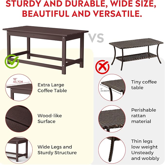 Costaelm Adirondack Conversation Table, HDPE Outdoor Drink Weather Resistant, Outdoor Patio Porch Accent Balcony Table for Pool, Seaside, Backyard, Dark Brown