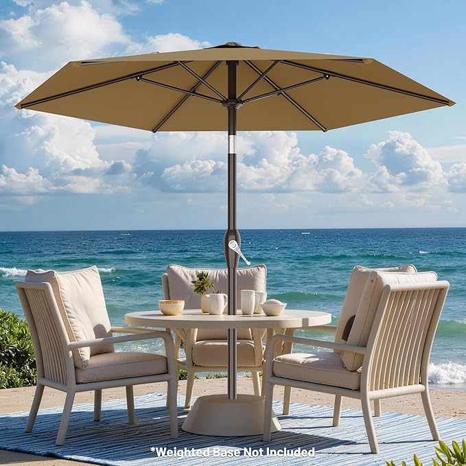 AreShark 7.5FT Patio Umbrella Table Market Umbrella w/Tilt and Crank, Heavy-Duty Outdoor Umbrellas for Pool, Deck, Garden and Backyard, Khaki