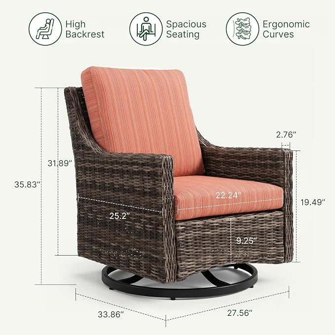Wicker Patio Conversation Set, Outdoor Patio Furniture Set with Deep Seating, Wide Armrests & Thick Cushions, All-Weather Outdoor Furniture Set for Patio, Porch, Deck & Backyard