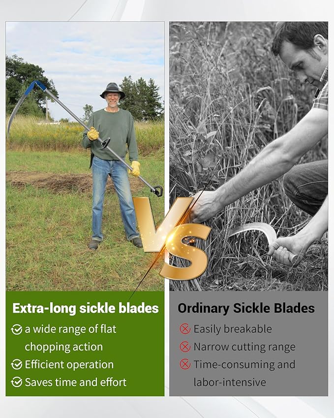 27" Scythe for Grass Cutting with Stone, Farming Tall Grass Cutting Long Scythe Tool, 27" Heavy-Duty Steel Blade & 62" Adjustable Handle for Efficient Grass Cut, YardLawn Care, Weed Trimming