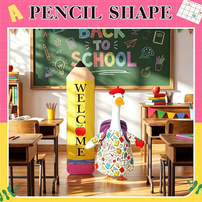 FuWeave Back to School Porch Goose Outfit Set for Plastic Statue Lawn Porch Goose Clothes with Schoolbag for Patio Decor
