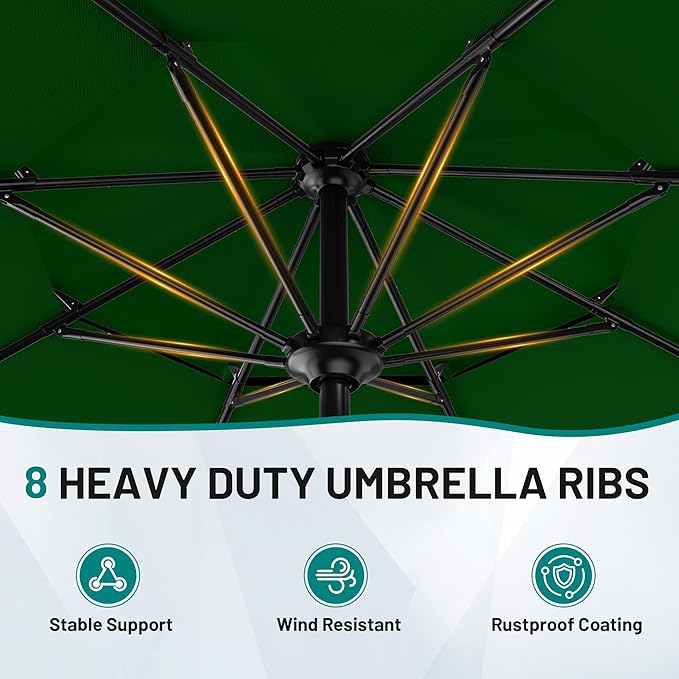 AreShark 12ft 2-Tier Patio Umbrella with Valance - Outdoor Umbrella Waterproof UV Protection, Market Table Umbrella w/ 8 Sturdy Ribs&Crank for Pool, Backyard, Garden(Dark Green)