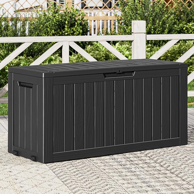 Outdoor Storage Box, Resin Deck Boxes Indoor and outdoor, Waterproof Storage Box Lockable Lid (Black, 80 Gallon)