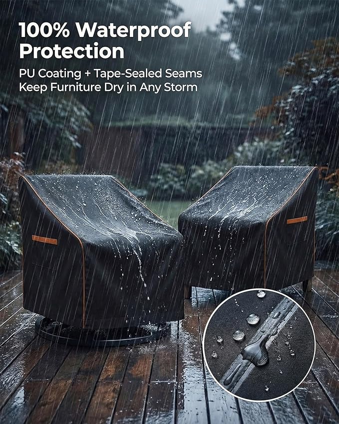Outdoor Waterproof Patio Chair Covers, Heavy Duty Oxford Coating Weather Resistant Patio Furniture Covers 600D 35W x 37D x 36H inches 2-Pack, Black