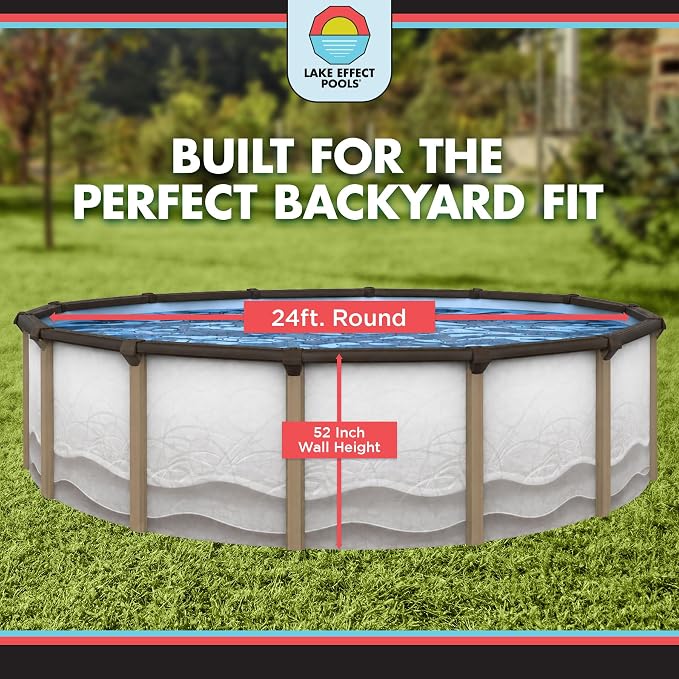Lake Effect Pools 'Cozumel' 24 ft Round Above Ground Swimming Pool | 52 Inch Resin Protected Steel Sided Walls | Bundle Includes: 25 Gauge Overlap Liner & Widemouth Skimmer