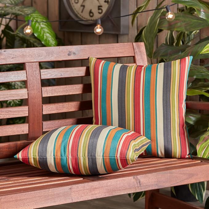 South Pine Porch Outdoor 17-inch Square Accent Pillow (Set of 2), Sunset Stripe