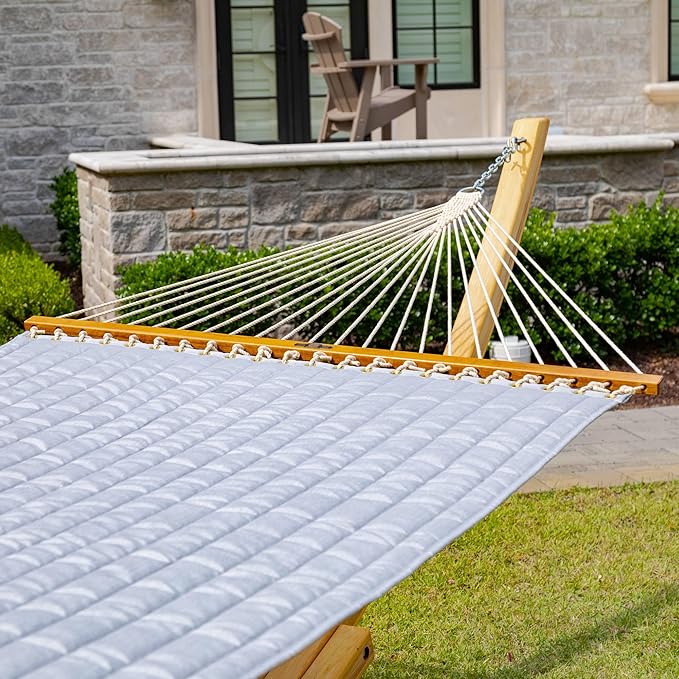 Original Pawleys Island Large Canvas Granite Sunbrella Quilted Hammock – 13 ft. x 55 in., 2-Person, 450 lb Capacity, Oak Spreader Bar, Handcrafted in The USA