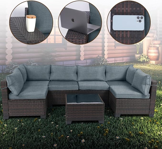 CHABATREE 9 Pieces Outdoor Patio Furniture Sets,Rattan Conversation Sectional Set,Manual Weaving Wicker Patio Sofa with Tea Table