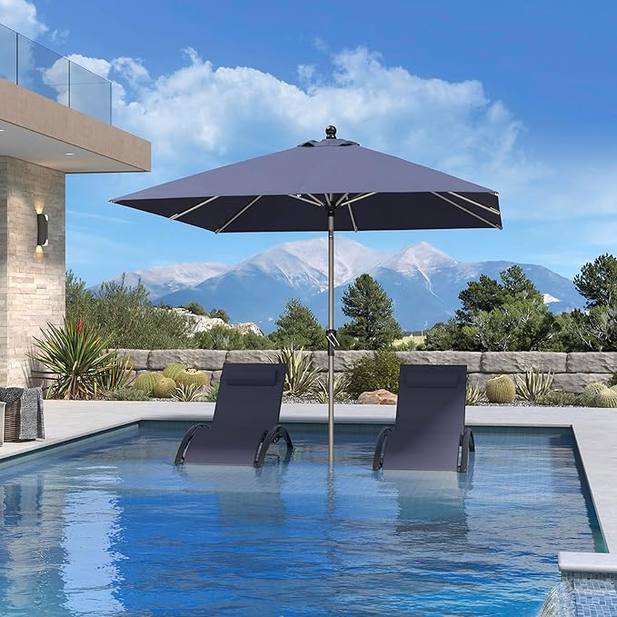 PURPLE LEAF 8' x 8' Square Patio Umbrella with Tilt Adjustment, Outdoor Table Umbrella Champagne Aluminum Frame, Market Umbrella Pool Umbrella for Deck Garden, Patio, or Lawn