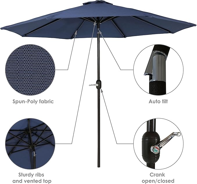 Sunnydaze 9-Foot Patio Umbrella with Fade Resistant Canopy - Auto Tilt and Crank - Rust-Resistant Aluminum Pole
