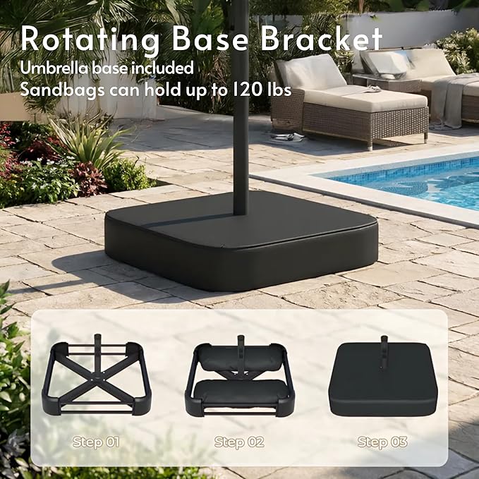 15ft Large Patio Umbrellas with Base Included, Outdoor Double-Sided Rectangle Market Umbrella with Stand, Outside Umbrellas for Poolside Lawn Backyard